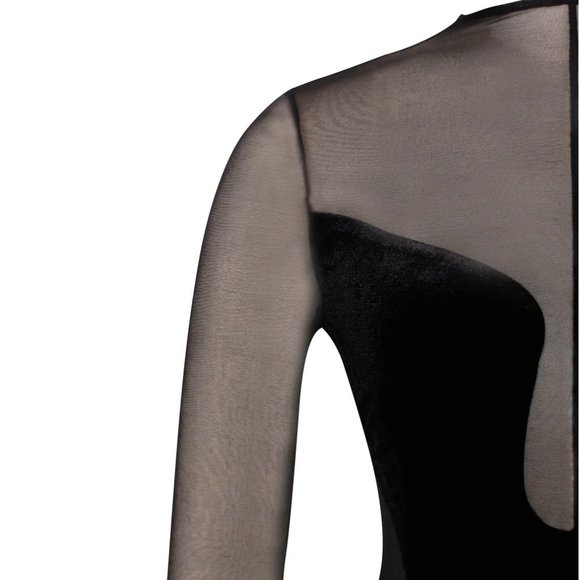 💥INSANELY BEAUTIFUL💥Miss Circle Paislee Black Velvet & Mesh Long Sleeve Gown - Picture 10 of 16